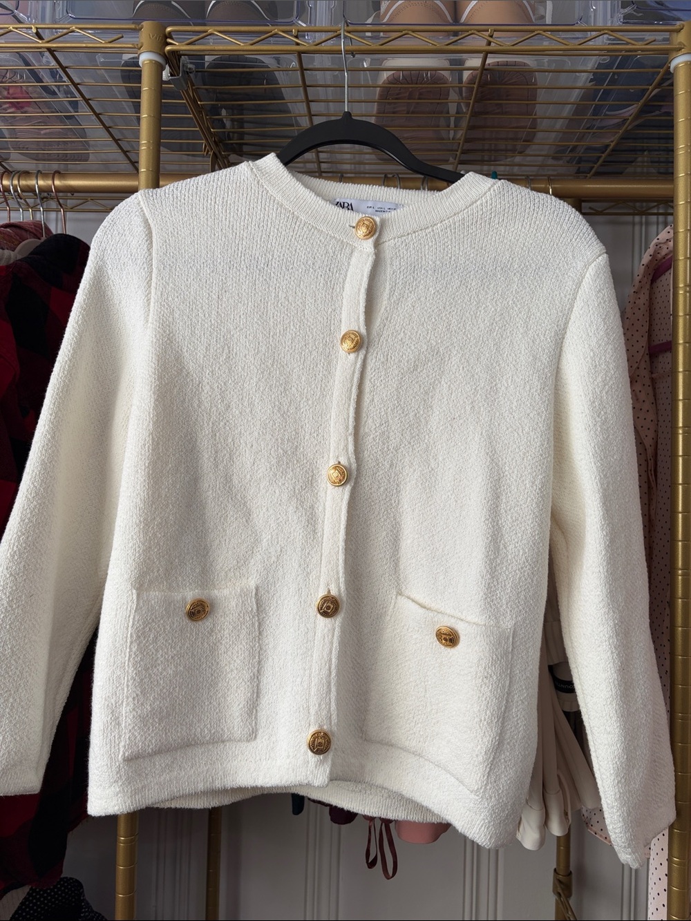 Zara Women's Cream Button-Front Bouclé